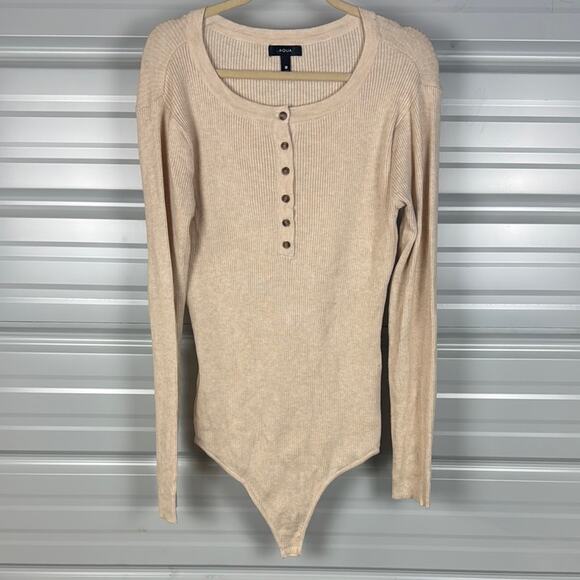 AQUA Tan Fitted Long Sleeve Bodysuit Women's XL - Picture 1 of 5